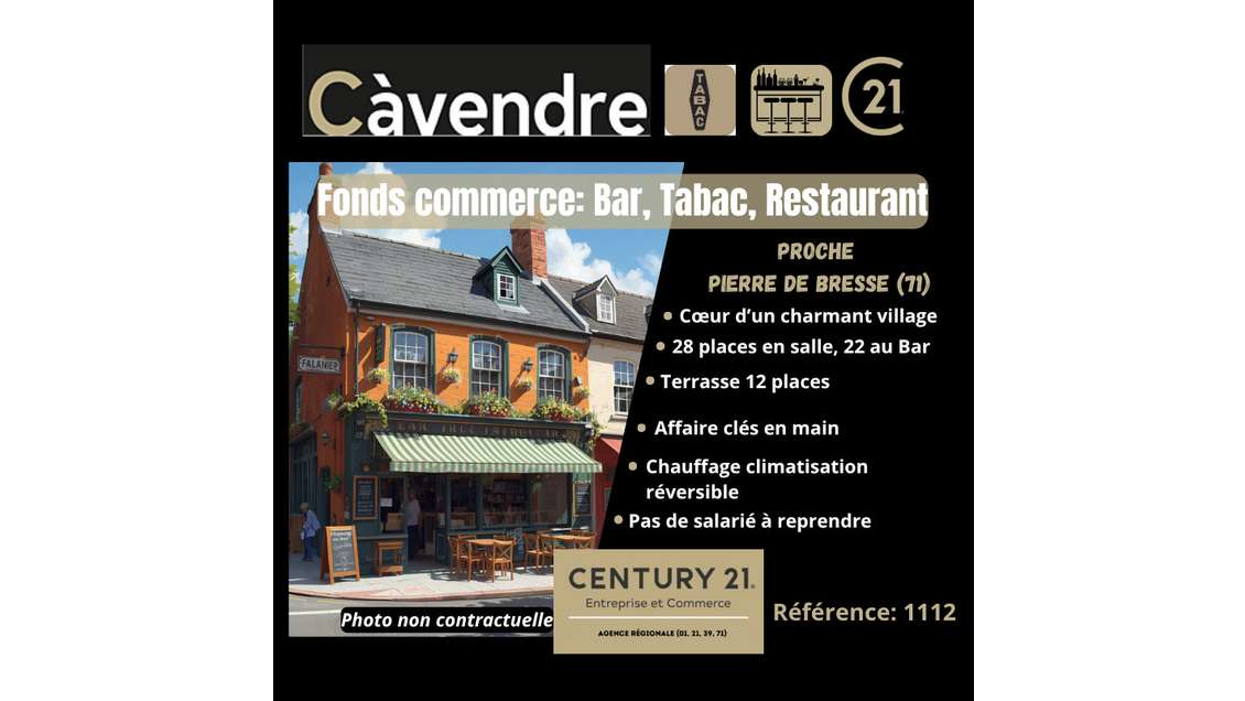 Vente bar tabac restaurant prox Pierre-de-Bresse