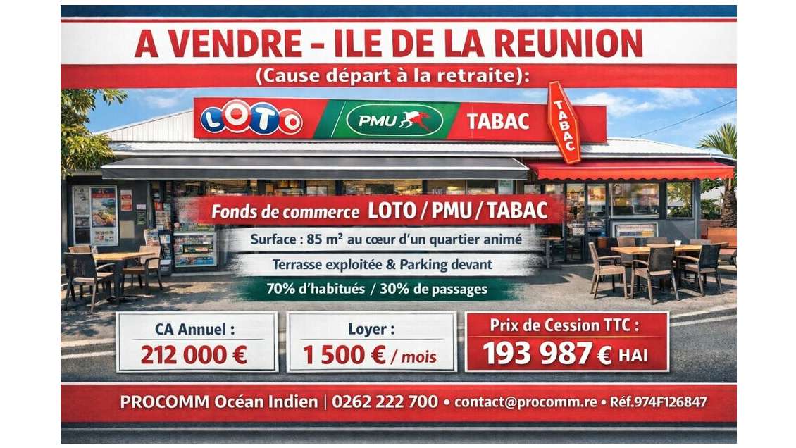 FDC loto PMU tabac terrasse à vendre à St Denis