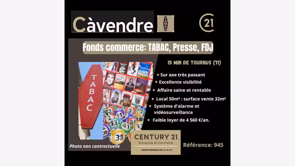 Vente fonds de commerce tabac presse 50m² Tournus