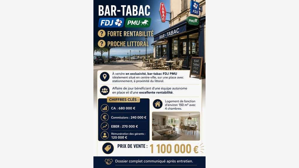 Vente bar tabac FDJ PMU proche littoral Morbihan