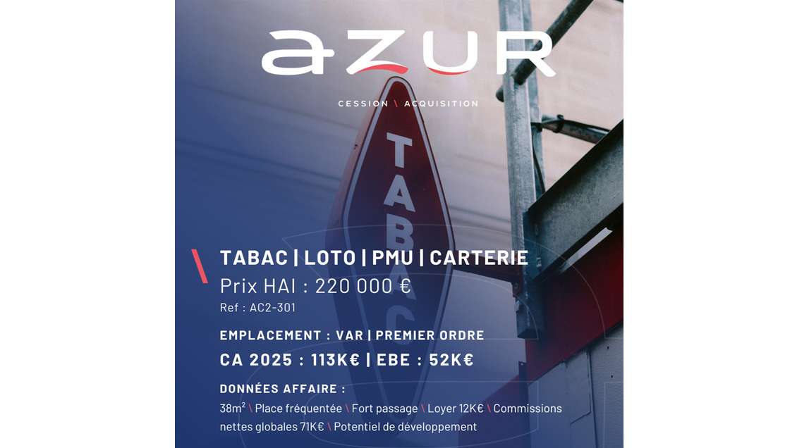 VENTE Tabac Loto PMU Carterie dans le Var