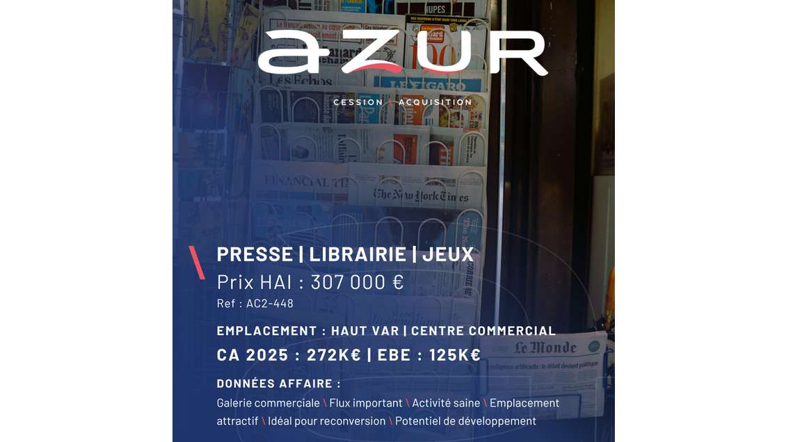 VENTE Presse Librairie Jeux Centre Commercial Var