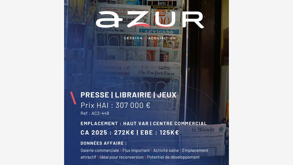 VENTE Presse Librairie Jeux Centre Commercial Var