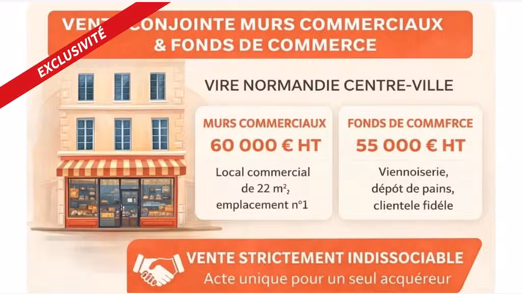 Vente FDC et murs commerciaux 25m² Viré Normandie