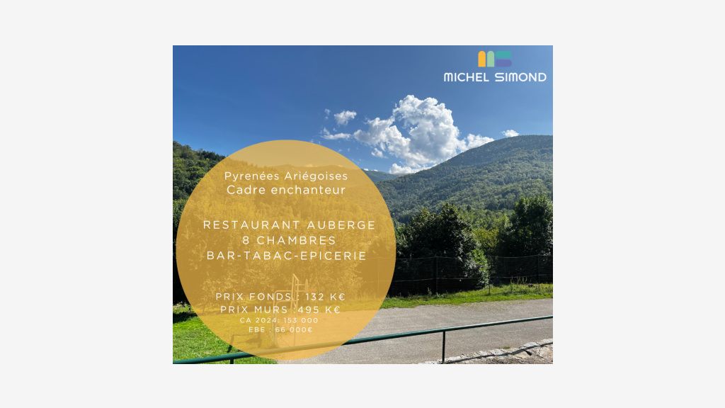 Vente auberge hôtel restaurant 3 *** bar en Ariège