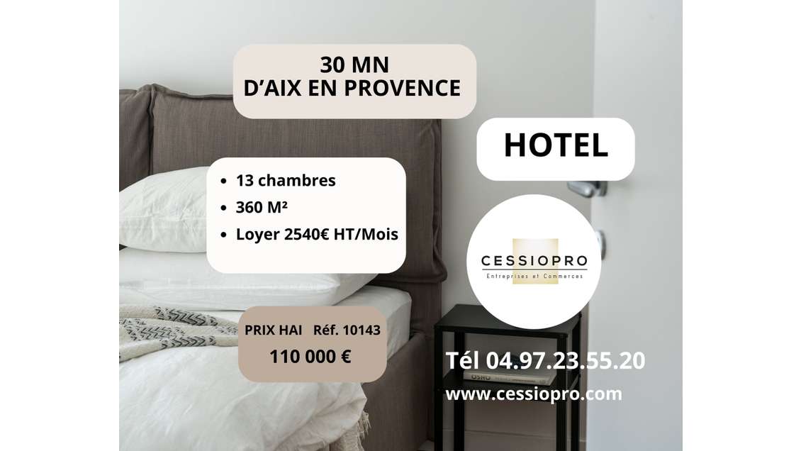 Vente hôtel bureau ** 13 chambres à 30 min d'Aix