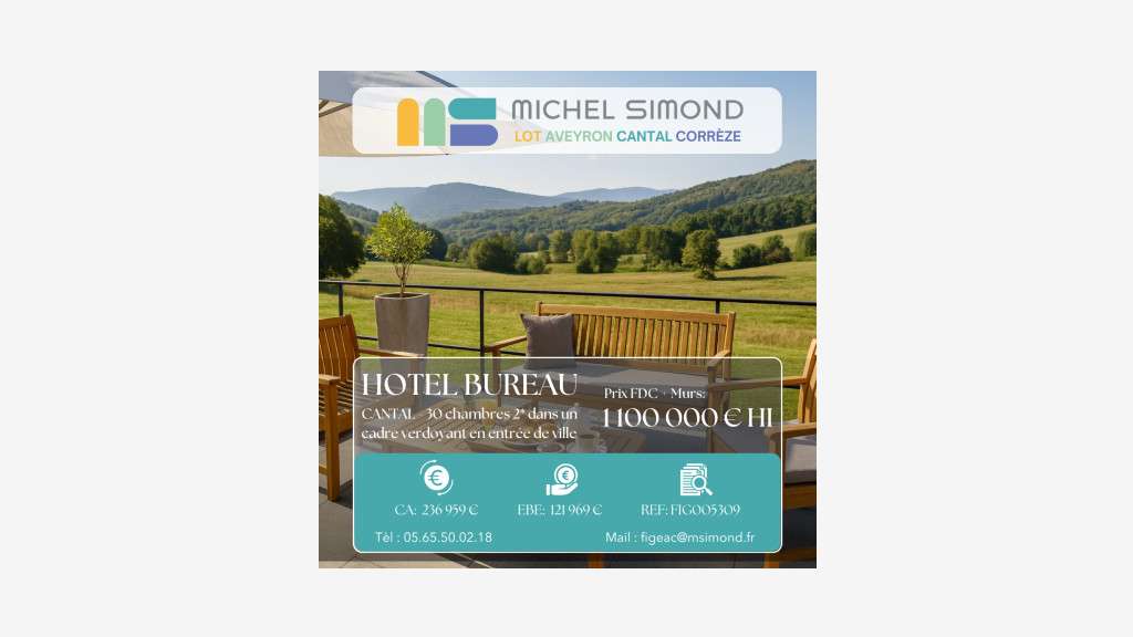 AV hôtel bureau ** 30 chambres + grand parc Cantal