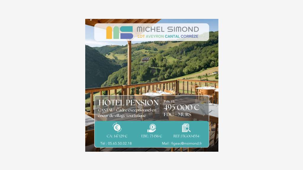Vente hôtel pension 17 chambres dans la Cantal