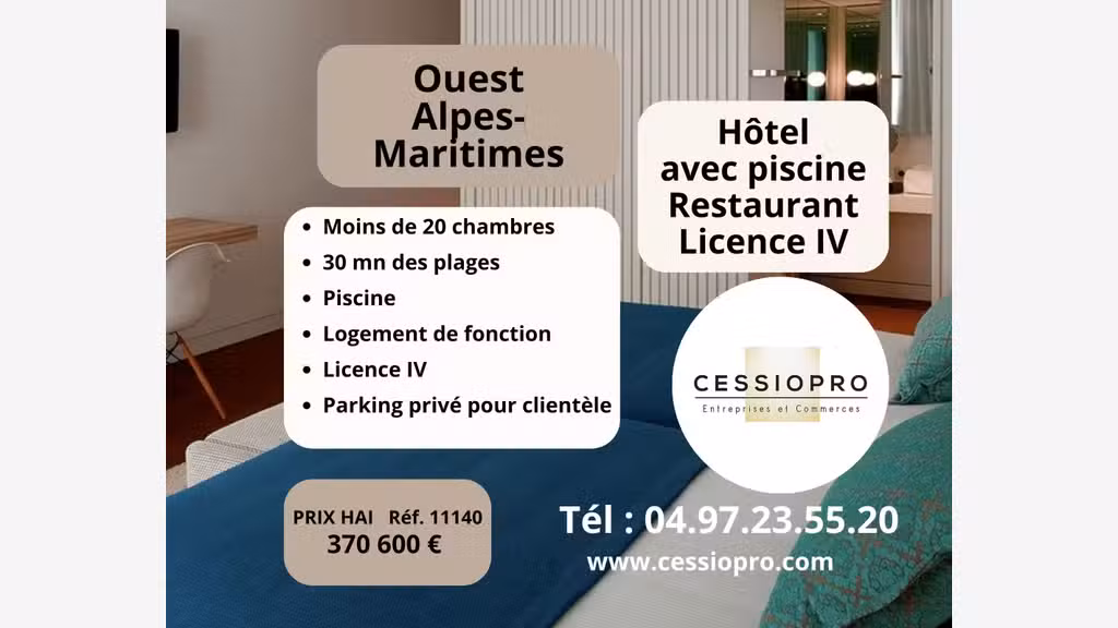 A vendre hôtel-restaurant avec piscine 30mn Cannes