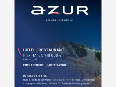 VENTE Hôtel restaurant murs & FDC en Haute-Savoie