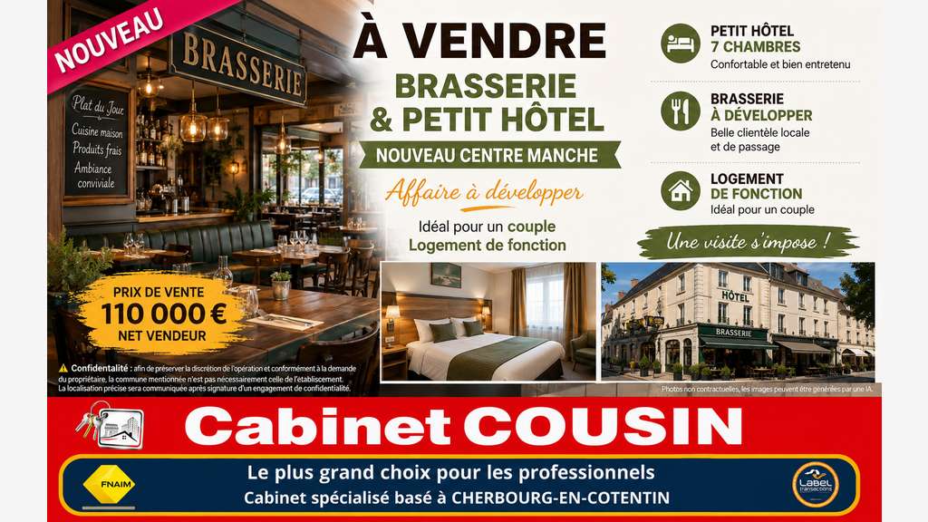Vente hôtel brasserie à développer centre Manche