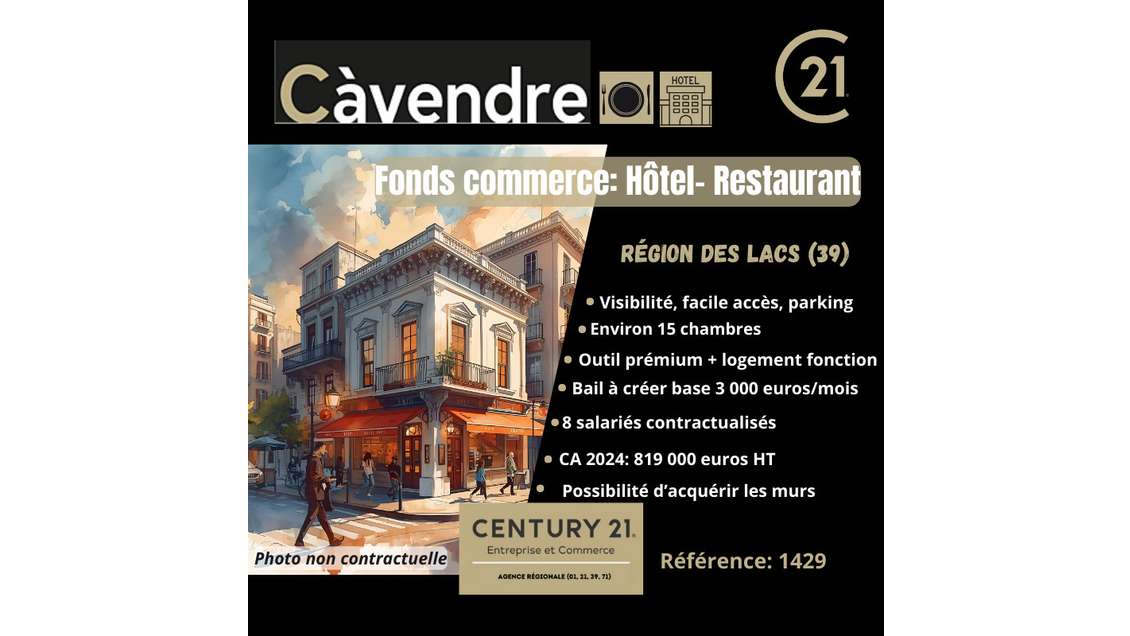 Vente hôtel bar restaurant région des lacs Jura