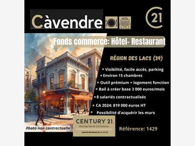 Vente hôtel bar restaurant région des lacs Jura