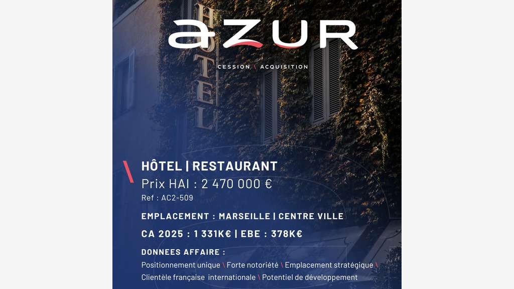 VENTE Hôtel de caractère à Marseille