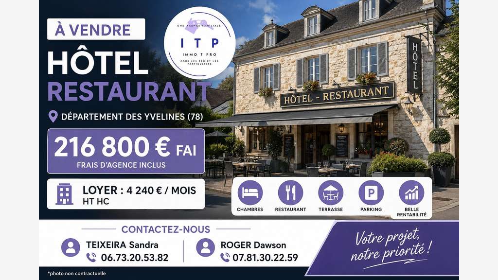 Vente hôtel restaurant dans une belle ville du 78