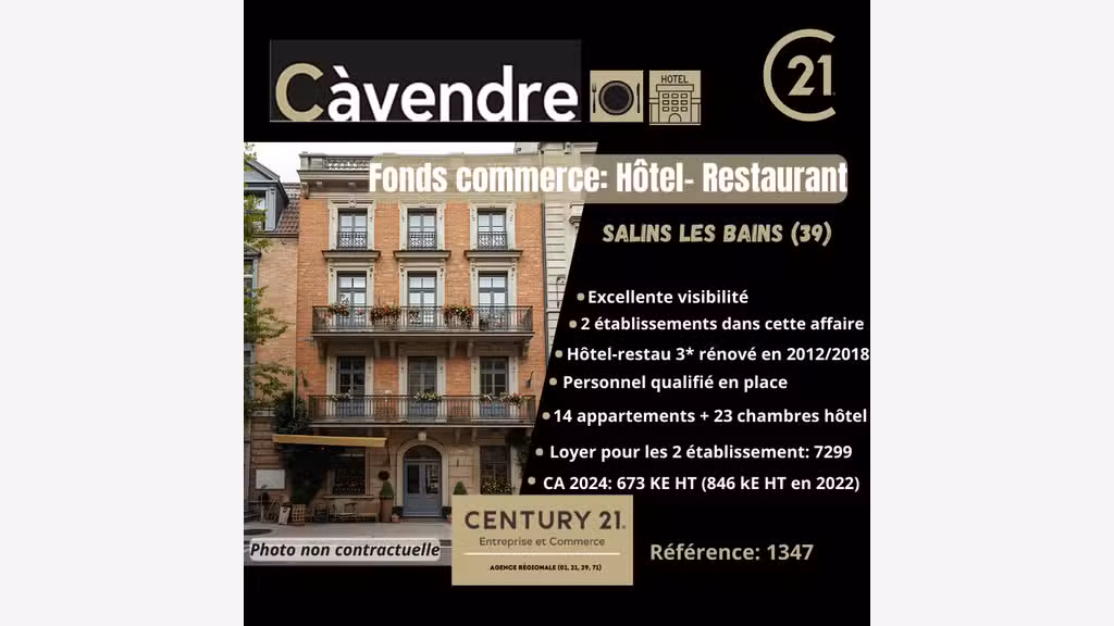 Hôtel restaurant 3 *** à vendre à Salins les Bains