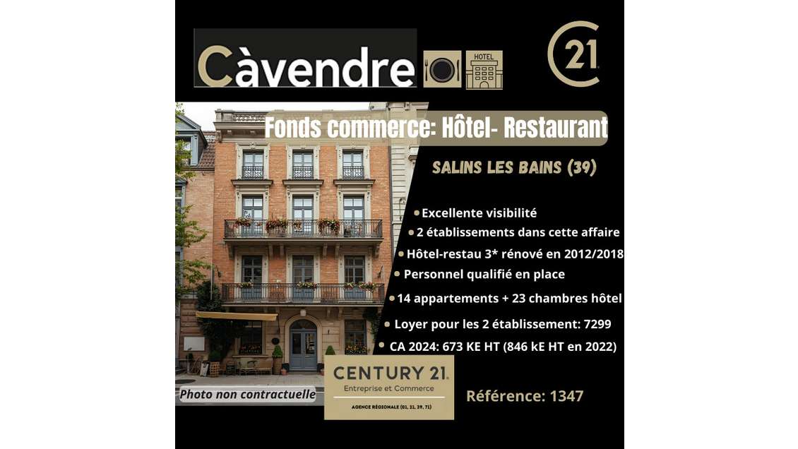 Hôtel restaurant 3 *** à vendre à Salins les Bains