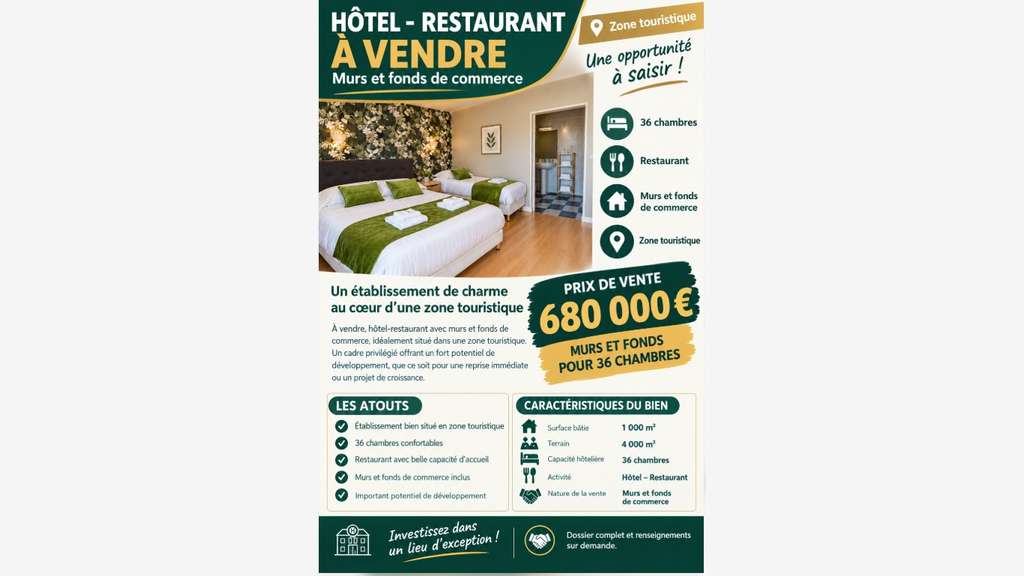 Vente hôtel restaurant 35 N° murs et fonds Vendée