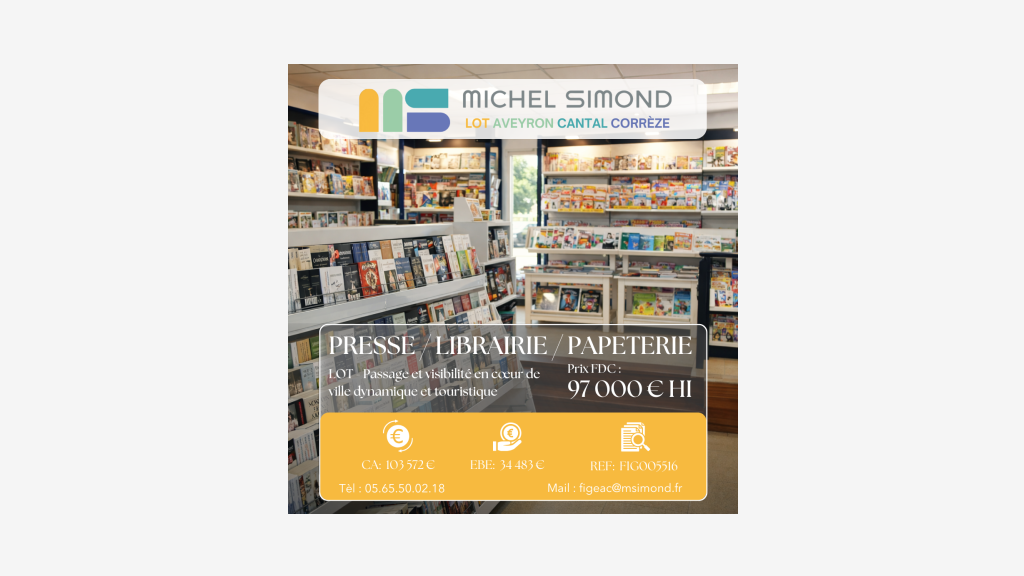 Vente maison de la presse librairie dept Lot
