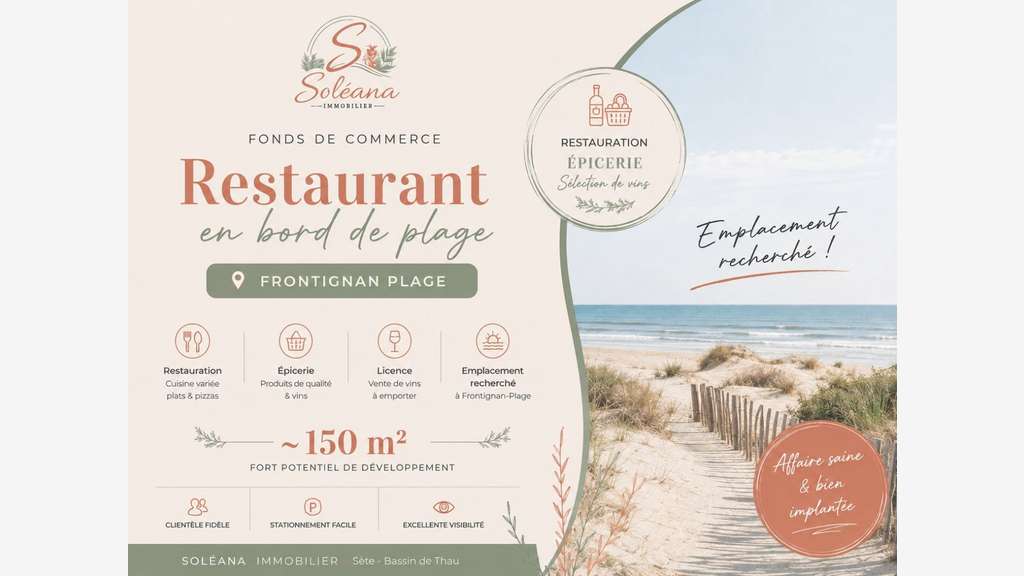 AV restaurant épicerie de 150m² à Frontignan plage