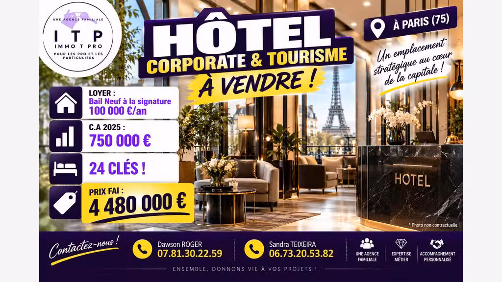 AV magnifique hôtel corporate et tourisme à Paris