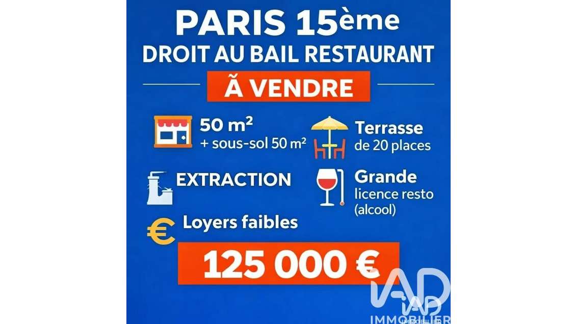 Vente restaurant avec extraction à Paris 75015