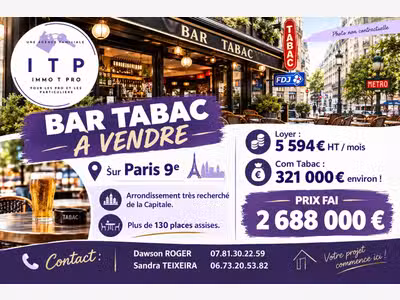 Vente superbe bar tabac top empl Paris Rive Droite