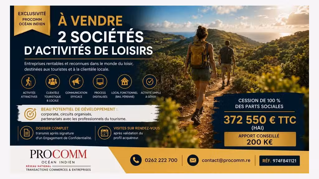 Vente société de loisirs à Saint Pierre la Réunion