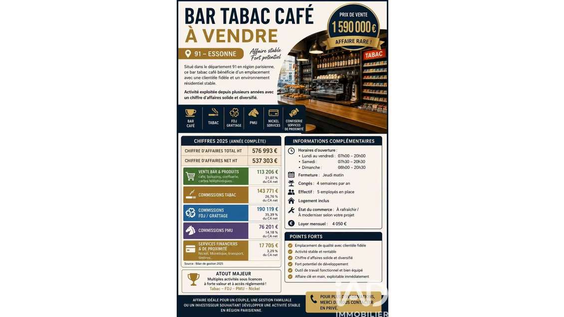 Cède bar tabac café clé en main à Viry-Châtillon