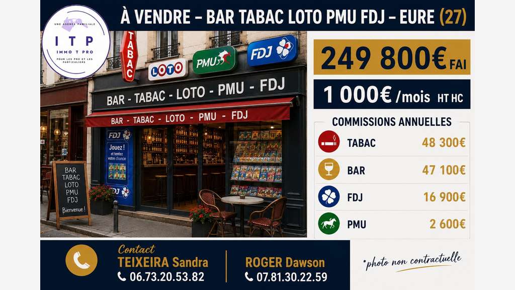 AV bar tabac FDJ loto PMU 65k€ commission Évreux