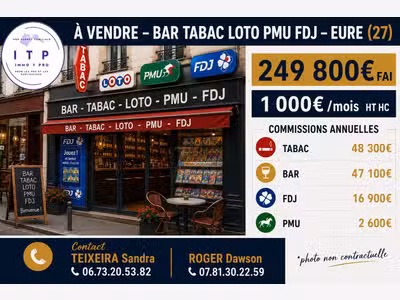 AV bar tabac FDJ loto PMU 65k€ commission Évreux