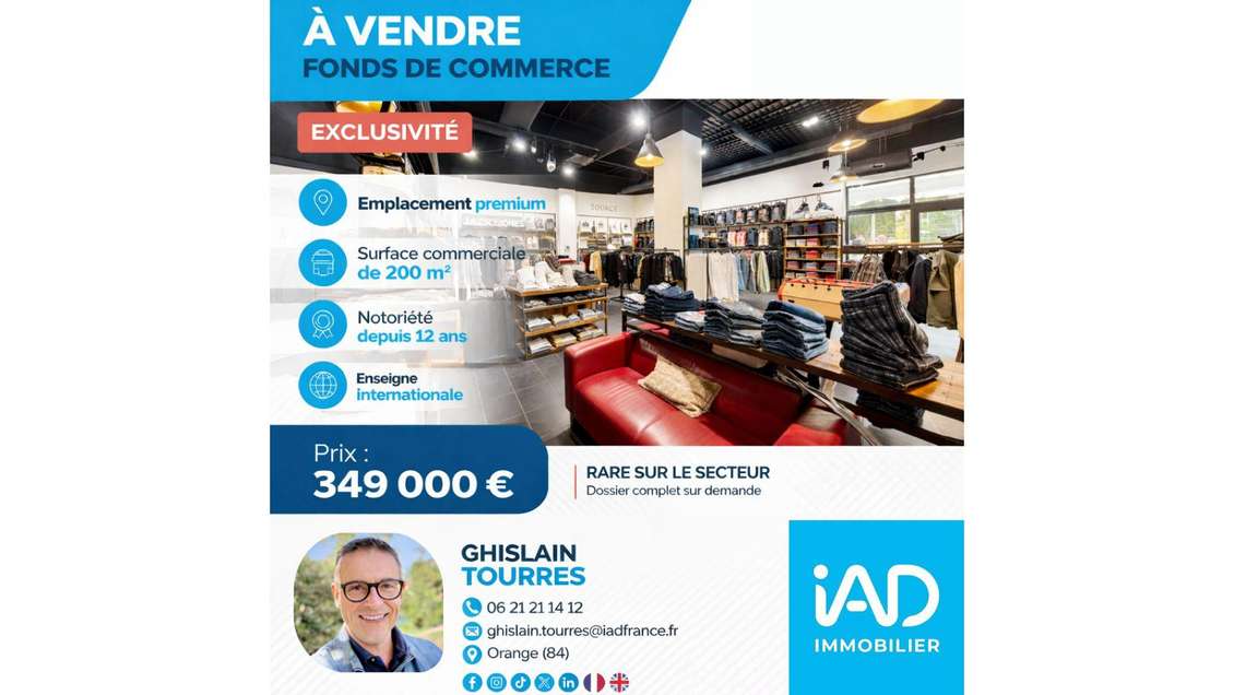 Vente boutique prêt-à-porter empl N°1 à Orange