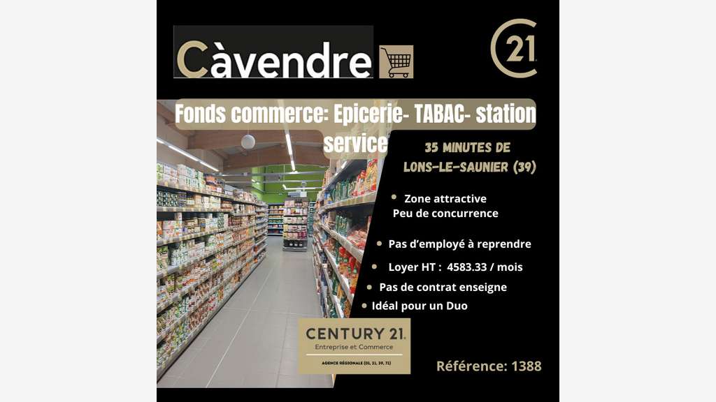 Vente supermarché secteur touristique dept Jura