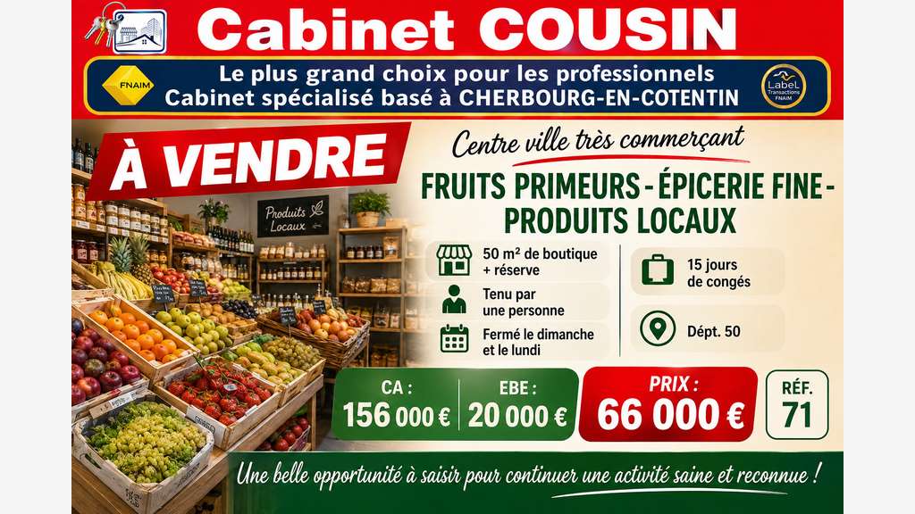 Vente épicerie fine en centre ville de Coutances