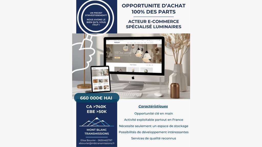 100% des parts Acteur e-commerce luminaires design