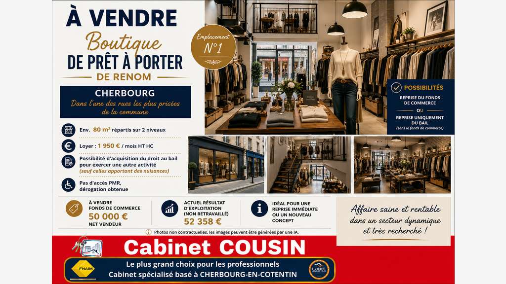 Vente boutique de prêt à porter de renom Cherbourg