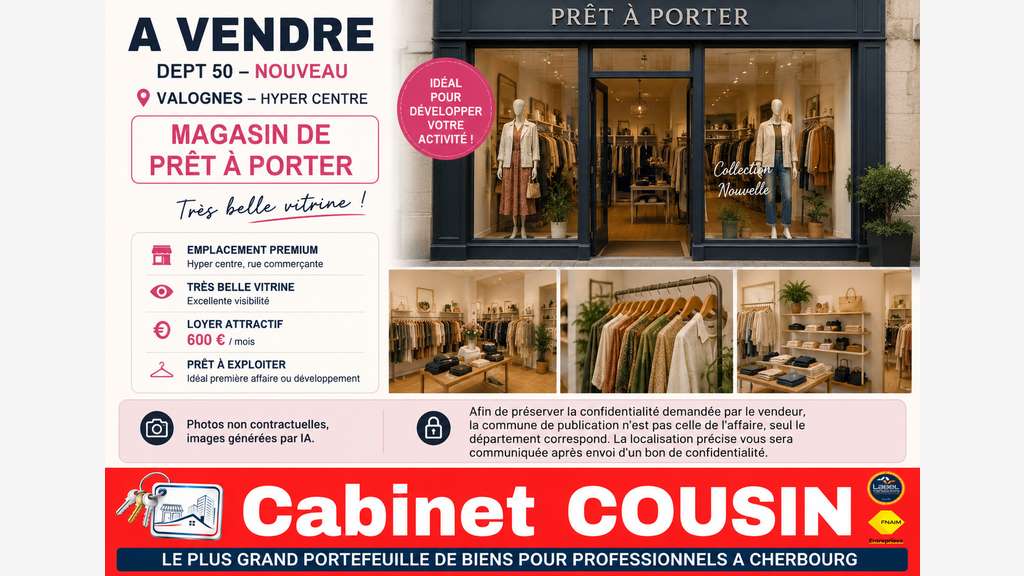 Vente magasin de prêt à porter sur Valognes