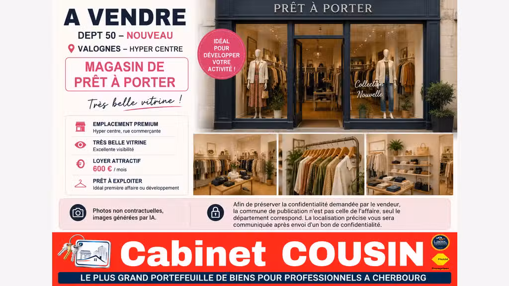 Vente beau magasin de vetement empl N°1 Valognes