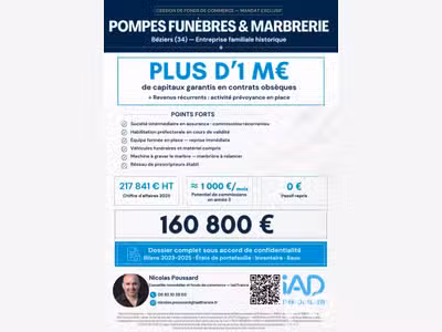 Vente FDC pompes funèbres à Béziers