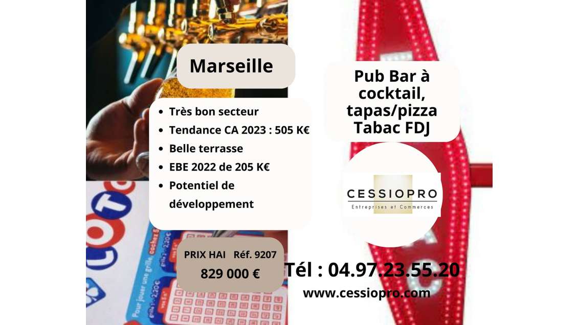 Vend bar à cocktail tapas/pizza tabac Marseille