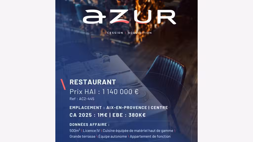 VENTE Beau restaurant avec Licence IV à Aix