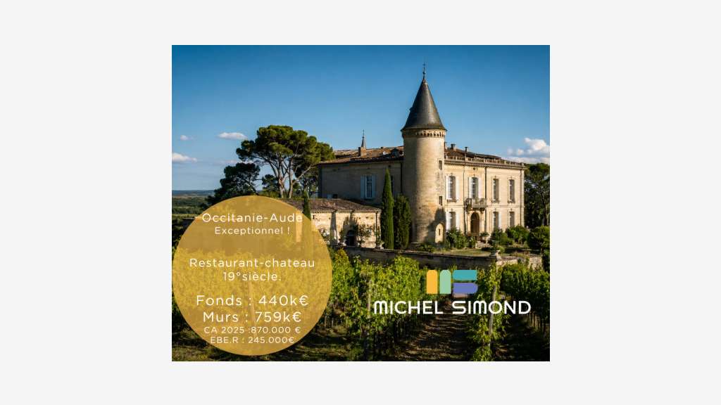 Cède restaurant 100 couverts en château 270m² Aude