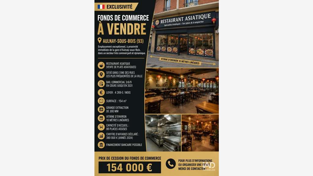Vente restaurant emplt excep à Aulnay-sous-Bois