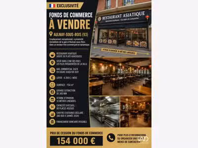 Vente restaurant emplt excep à Aulnay-sous-Bois