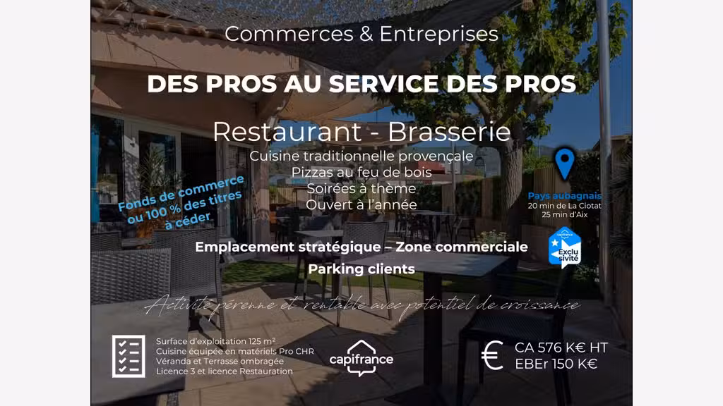 Vente restaurant terrasse beau village d'Auriol