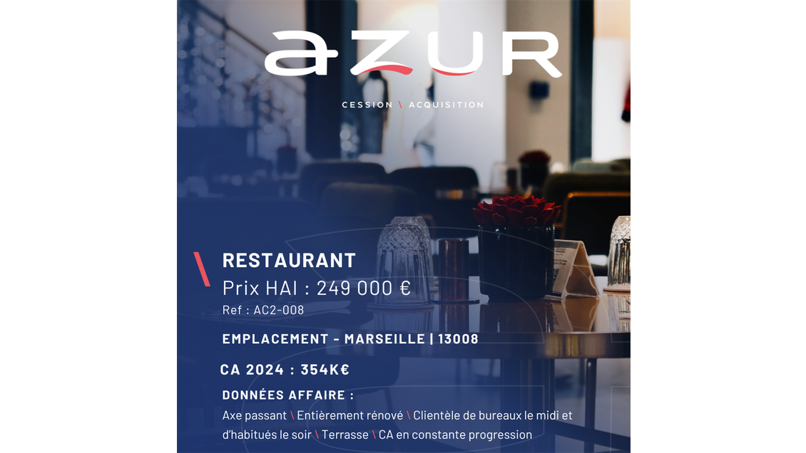 VENTE Restaurant avec terrasse 8ème Marseille