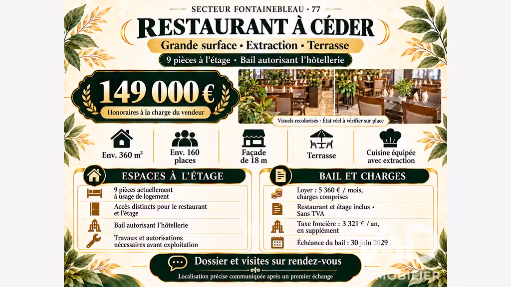 Vente restaurant avec terrasse à Avon