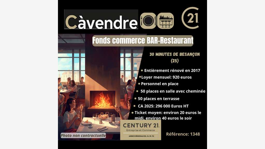 Vente restaurant bar licence 4 vallée du Doubs