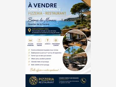 A vendre FDC pizzeria quartier très prisé à Bormes