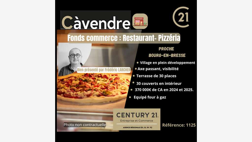 Vente pizzeria restaurant proche Bourg en Bresse